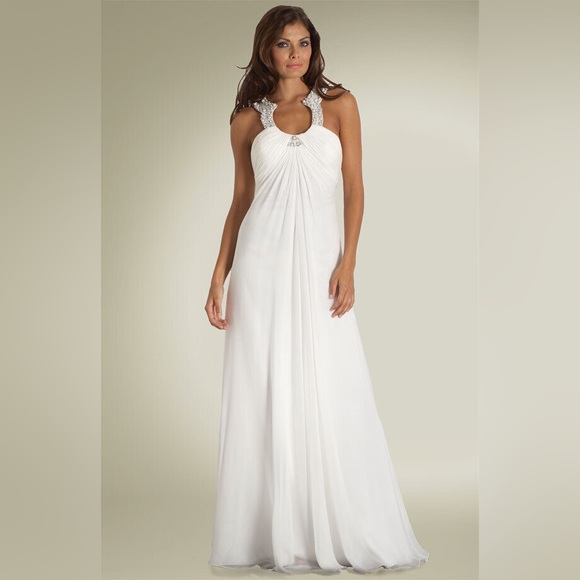 AIDAN MATTOX SILK IVORY BEADED KEYHOLE NECK EVENING GOWN SIZE 6 - Picture 13 of 13